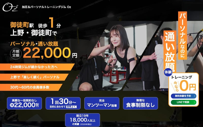 加圧&パーソナルトレーニングジム Oz 上野店の店舗写真